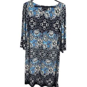 Jessica Howard Blue White Floral Border Print Sheath Dress Women’s Size 10